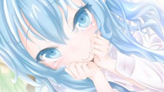 Woman Anime faces blue hair smiling anime girls blue eyes touwa 