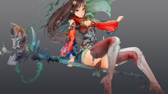 Woman Anime flying legs stockings anime girls brunettes ecchi 