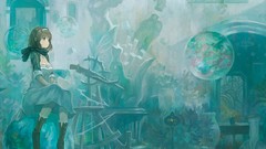 Woman anime girls brunettes short hair cleavage artwork digital 