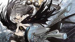 Woman anime girls gray hair black hair