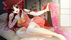Woman anime girls hakurei reimu touhou erect nipples