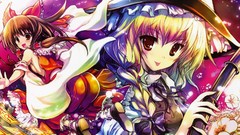 Woman anime girls hakurei reimu touhou kirisame marisa sideboobs