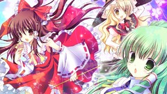Woman anime girls kochiya sanae hakurei reimu touhou kirisame 