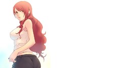 Woman anime girls redheads looking back Simple Background 
