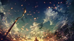 Woman anime girls skies original characters