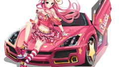 Woman anime girls striped legwear