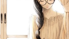 Woman Anime glasses anime girls reading brunettes black hair 