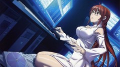 Woman Anime glasses Computers red eyes shoulders keyboards long 