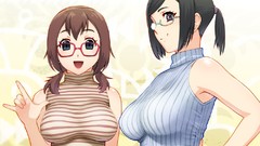 Woman Anime glasses smiling anime girls blue eyes brunettes 