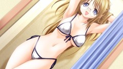 Woman Anime glasses smiling anime girls brunettes purple eyes 