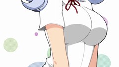 Woman Anime glasses stockings blue hair smiling anime girls 