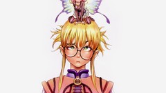 Woman Anime glasses white background Manga blondes lingerie 