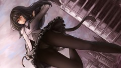 Woman Anime glasses yang legs anime girls brunettes pantyhose 