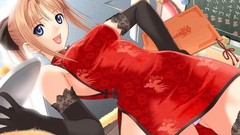 Woman Anime gloves stockings smiling anime girls blue eyes 