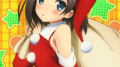 Woman Anime hats santa anime girls blue eyes brunettes standing 