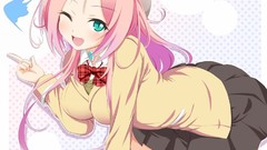 Woman Anime hats stockings skirts pink hair smiling anime girls 