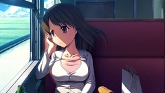 Woman Anime huge boobs trains window panes
