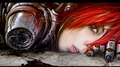 Woman Anime injury redheads cyber artwork