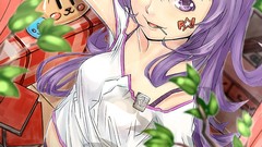 Woman Anime legs anime girls purple hair purple eyes artwork 