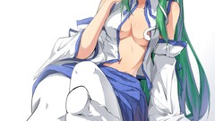 Woman Anime legs blush long hair anime girls green eyes kochiya 