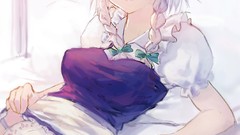 Woman Anime legs stockings anime girls braids touhou izayoi 