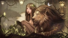 Woman Anime Lions swamps artwork