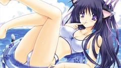 Woman Anime long hair nekomimi animal ears purple hair purple 