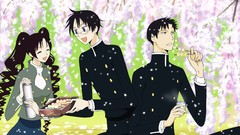 Woman Anime long hair short hair flower petals black hair 