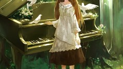 Woman Anime piano anime girls brunettes