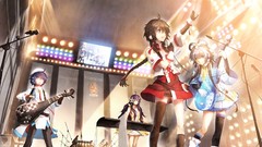 Woman Anime piano brown stage hats socks Drums guitars 