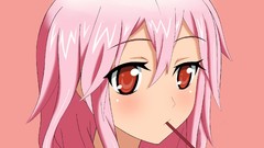 Woman Anime pink background faces pink hair pink eyes anime 
