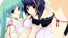 Woman Anime pink eyes anime girls blue eyes green hair black 