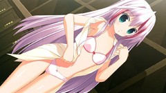 Woman Anime pink hair anime girls green eyes bra ecchi standing 