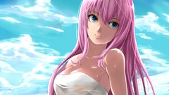 Woman Anime pink hair vocaloid megurine luka skyscapes