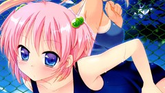 Woman Anime red eyes anime girls lingerie blue eyes wink 