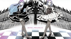 Woman Anime red eyes stockings smiling heterochromia