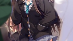 Woman Anime schoolgirls stockings anime girls green eyes 