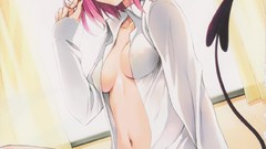 Woman Anime sitting pink hair smiling pink eyes anime girls 