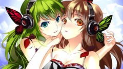 Woman Anime smiling anime girls blue eyes brunettes green hair 