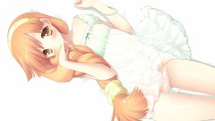 Woman Anime smiling anime girls yellow eyes lying down ecchi 