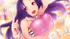 Woman Anime smiling pink eyes anime girls idolmaster purple 