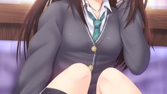 Woman Anime socks sitting schoolgirls skirts anime girls green 