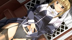 Woman Anime stockings blondes smiling anime girls brown eyes 