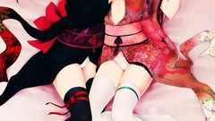 Woman Anime stockings pink hair pink eyes anime girls green 