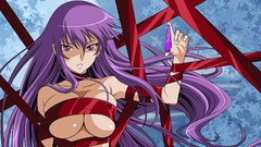 Woman Anime stripes long hair anime girls purple hair purple 