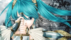 Woman Anime Warriors Swords blue hair blue eyes hatsune miku 