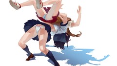 Woman Anime white background Fighting Flipped skirts anime 