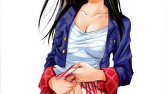 Woman Anime white background skirts long hair anime girls brown 