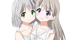 Woman Anime white hair blondes smiling anime girls green eyes 