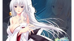 Woman Anime white hair smiling pink eyes anime girls ecchi 